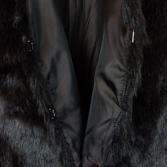 Papaya Faux Fur Vest Juniors L Black Front Hooks V-Neck Boho Rock Chic Mod Punk - Picture 6 of 12